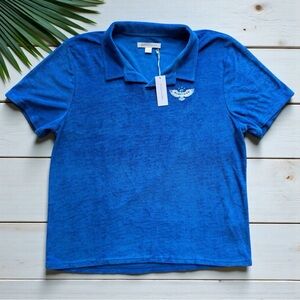 Outerknown Sunnyside Blue Terry Polo Shirt NWT Organic Cotton Made in USA - XL